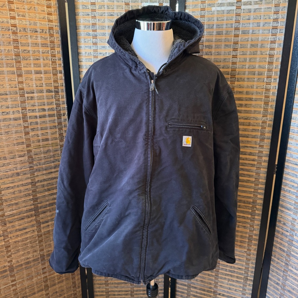 Carhartt Sierra Jacket Mens 3XL Tall Black Sherpa Lined Hooded Duck 104392